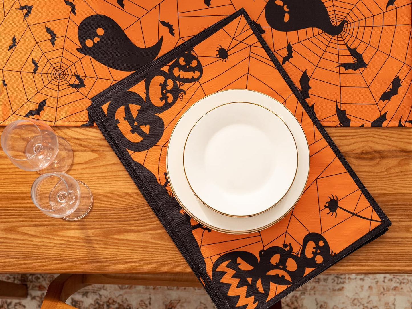 YiHomer Halloween Silhouettes Tabletop for Halloween Decorations, Dinner Parties and Scary Movie Nights, Horror Night, Reversible Placemat Set, 13 x 19