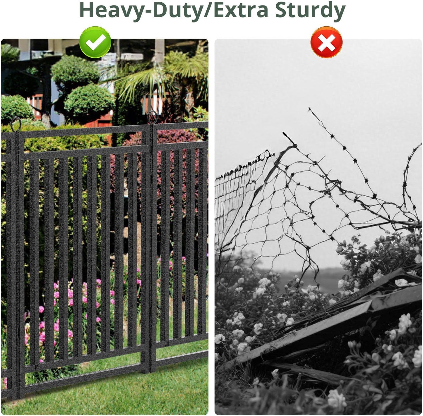 Decorative Garden Fence Metal Dog Fence Outdoor for Yard, 36ft (L) × 32in (H), 14 Panels + 2 Gates, Rustproof Animal Barrier Fencing for Patio & Flower Bed, No Dig, Black-Silver