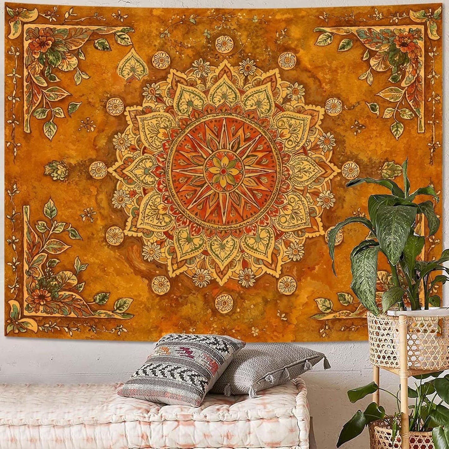 Lunerfex Floral Mandala Tapestry Boho Tapestry for Bedroom Brown Tapestries Wall Hanging Living Room Wall Art and Home Decor 70x90