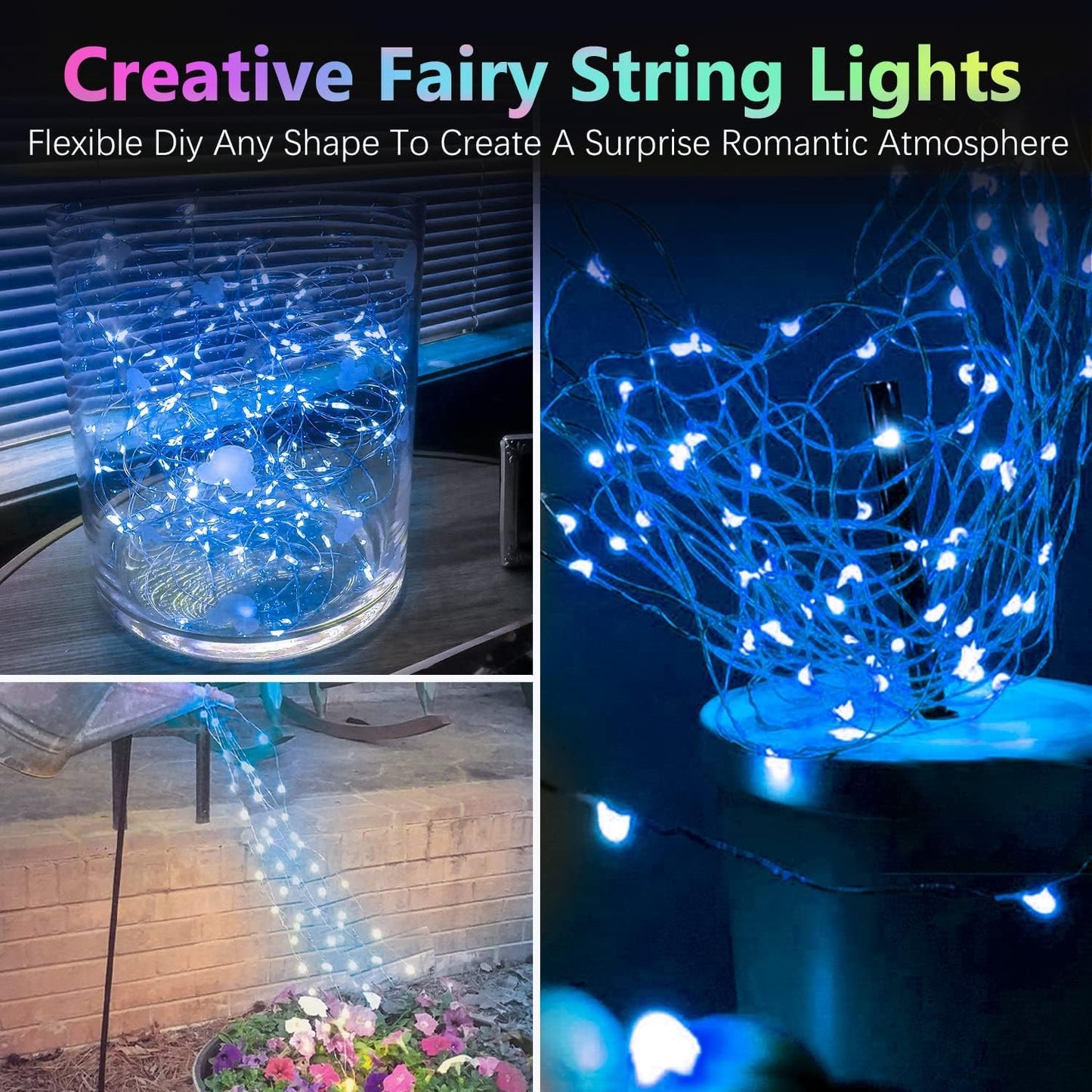 2 Pack Each 33Ft 100LED Battery Operated Fairy Lights with Remote, Waterproof Battery Christmas Twinkle Light with Timer, String Lights for Bedroom Christmas Decorations (Blue)