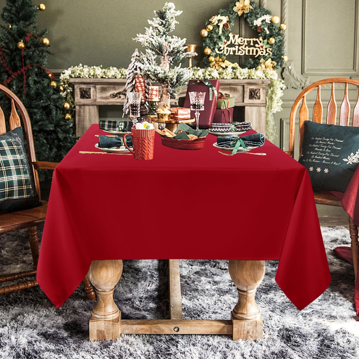sancua Rectangle Tablecloth - 54 x 108 Inch - Stain and Wrinkle Resistant Washable Polyester Table Cloth, Decorative Fabric Table Cover for Dining Tables, Buffet Parties, Christmas Red