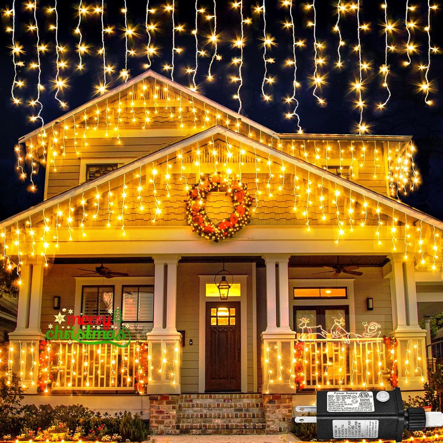 Christmas Lights Outdoor, 33ft 400 LED Warm White Icicle Lights for Outside House, Plug in Connectable Twinkle Tree Light 8 Modes Timer Waterproof for Patio Window Party Indoor Holiday Decorations
