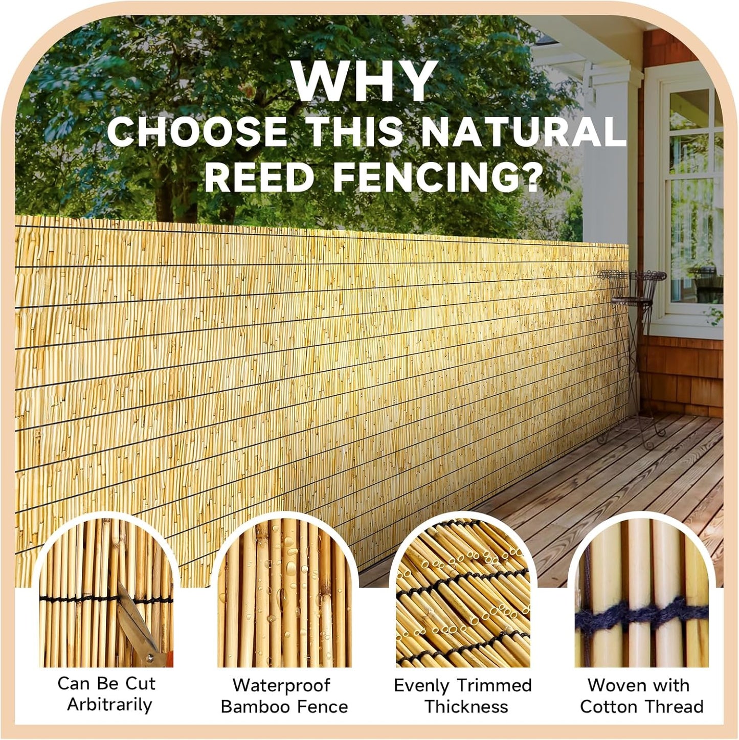 ZNCMRR Bamboo Fencing Decorative Natural Reed Fencing Rolls Bamboo Fence 4 Feet High Privacy Screen Curtains for Balcony Patio Backyard Garden Outdoor 4FT X 16.4FT（Yellow）