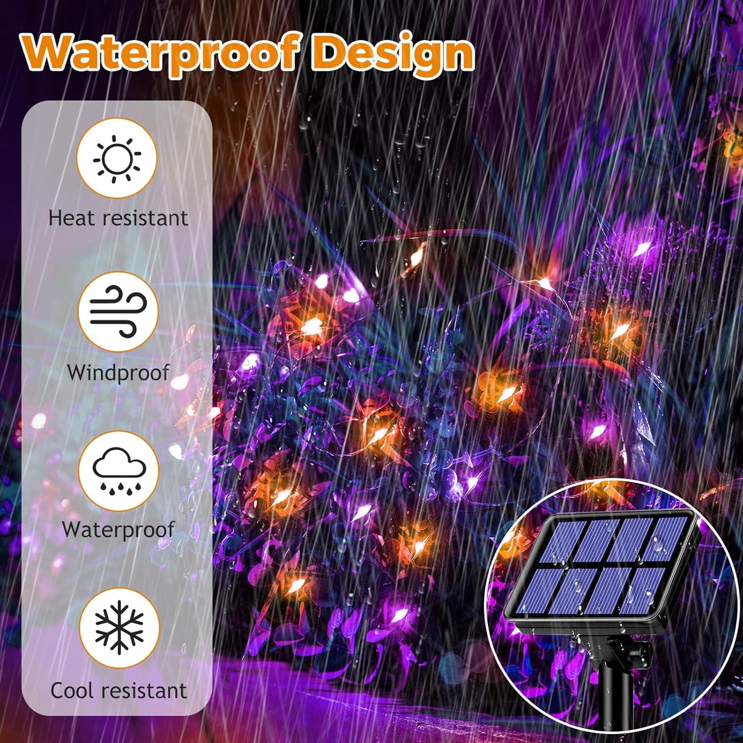 btfarm 2 Pack Solar Halloween String Lights Outdoor, Orange Purple 160LED 66FT Solar Fairy Lights Outside Waterproof, 8 Modes Solar Powered Twinkle Lights for Tree Garden Patio Halloween Decorations