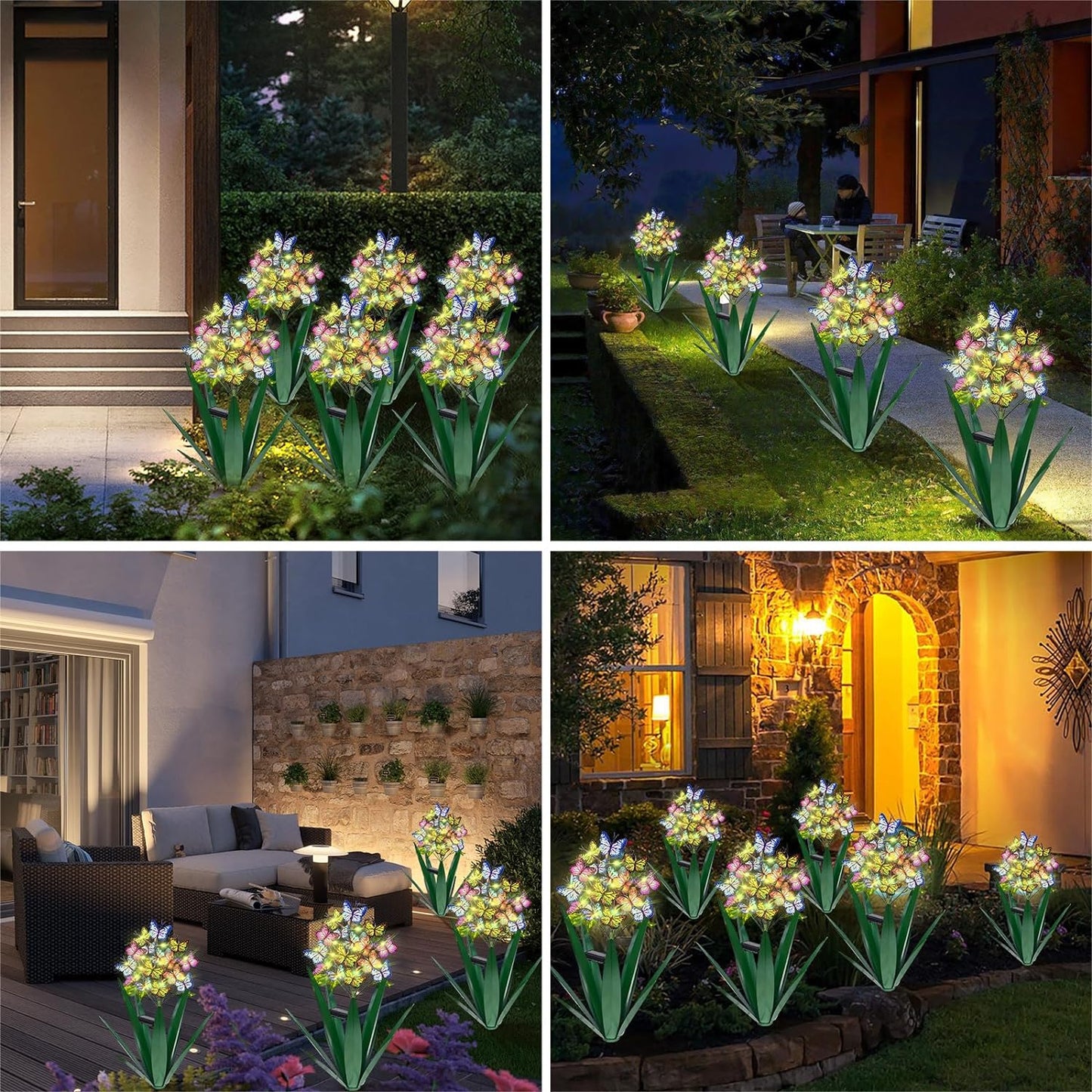 Homight Solar Metal Agave Butterfly Flower Stick Garden Sculpture - Outdoor Gift, Christmas Lights, Swaying Butterfly Sunflower Lights - Solar Outdoor (2 pcs Green)