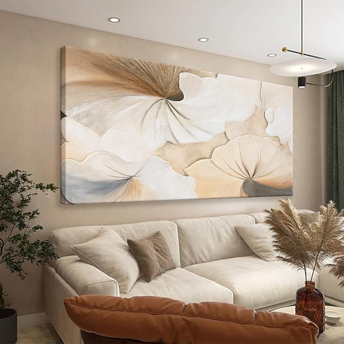 Suconvng Canvas Art Wall Decor Abstract Floral Wall Art For Living Room Modern Abstract Wall Decor Prints Pictures Brown White Flower Wall Art Picture For Bedroom Hotel Home Artwork 24x48 Inch
