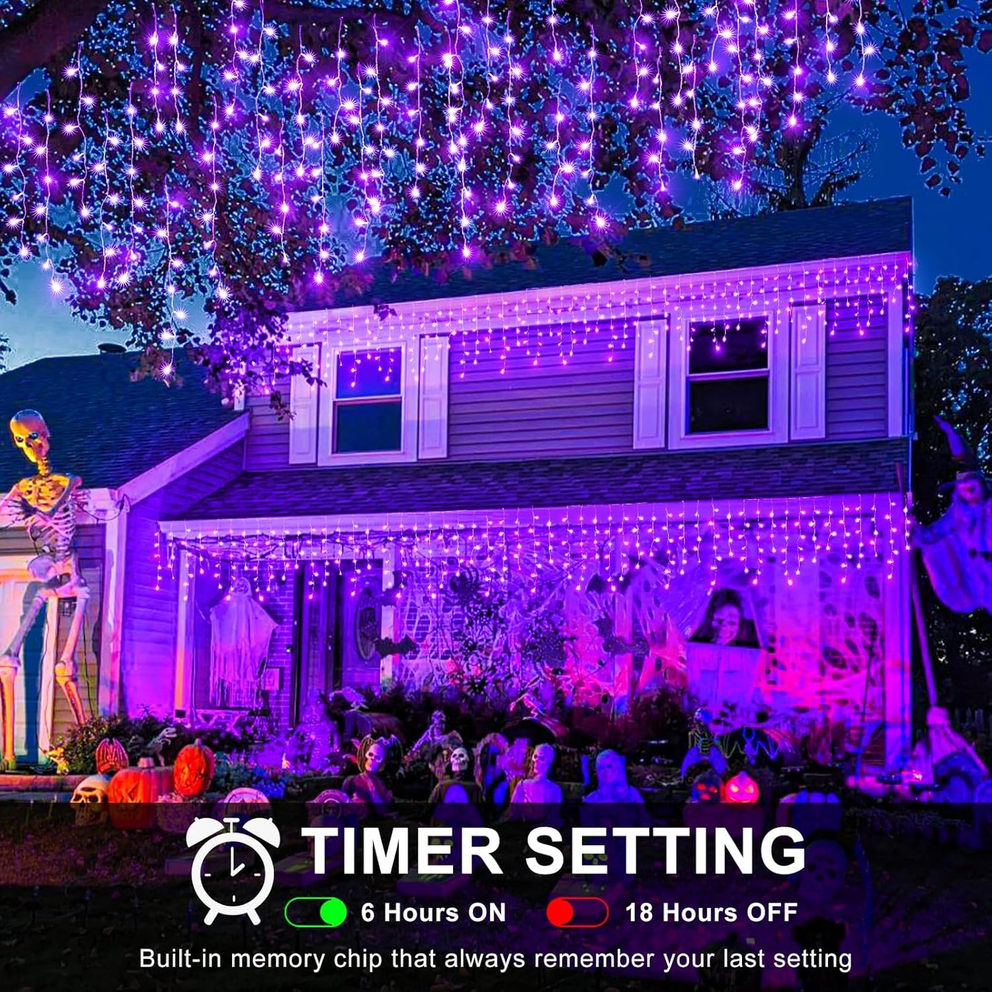 640 LED Purple Halloween Lights Outdoor, 66FT Icicle Lights for Outside with 8 Modes 120 Drops, Waterproof Plug in String Curtain Light for Indoor House Room Patio Party Decorations