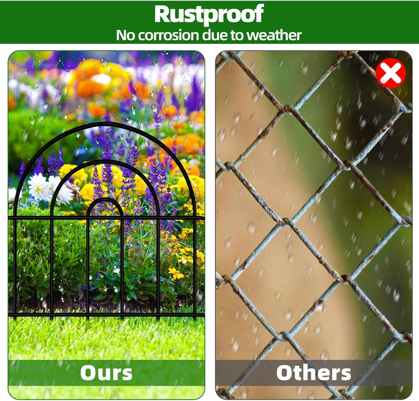 Decorative Garden Fence, 15 Panels No Dig Fence 21.25ft(L) x13in(H) Animal Barrier for Dog Rabbit, Arched Flower Bed Wire Border Rustproof Metal Panel Fencing for Yard Patio Outdoor Decor