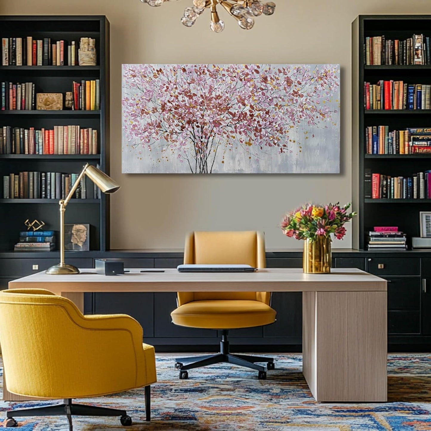 Colorful Flowers Canvas Art Prints Pink and Red Tree Wall Decor 24"x48" Bedroom Plant Wall Art Office Artwork Living Room Posters