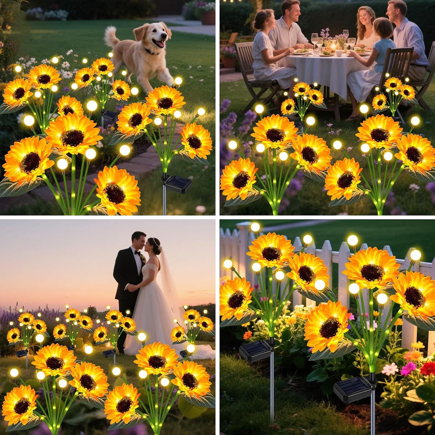 Solar Sunflower Lights Outdoor Waterproof - 6 Pack Solar Powered Sunflowers with Firefly Solar Lights for Garden Lawn Decor