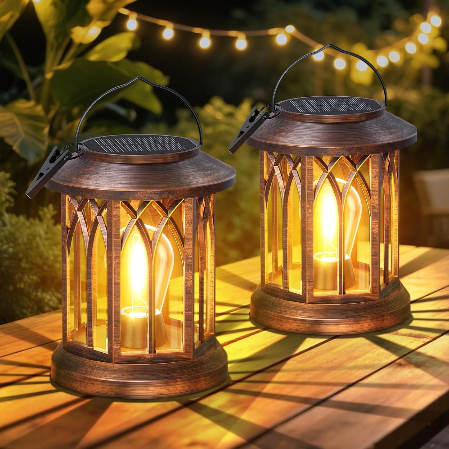 WdtPro Solar Lanterns Outdoor Hanging 2 Pack, Upgraded Bright Solar Lantern Lights Outdoor Waterproof, Solar Powered Lantern Over 12Hrs Hanging Lights for Outside Garden Yard Patio Decor (Copper)
