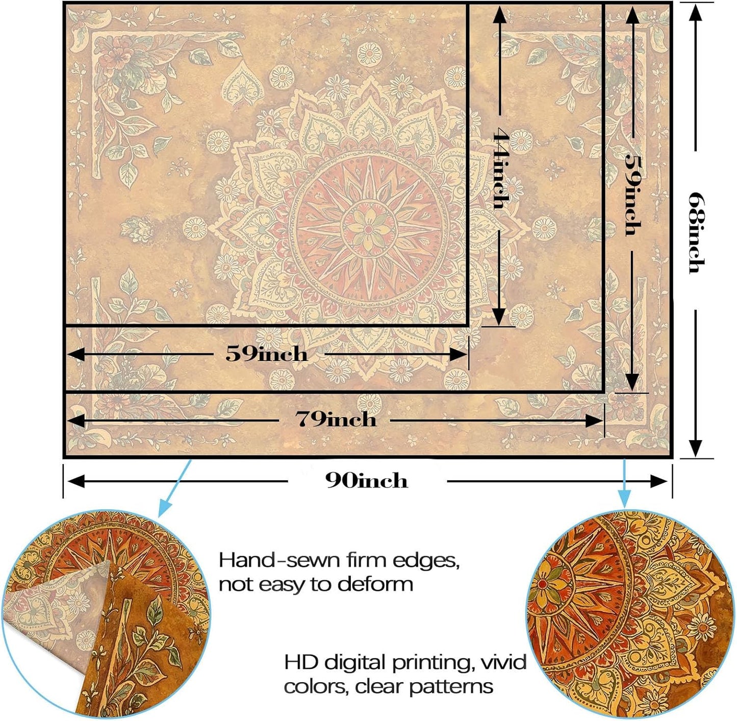 Lunerfex Floral Mandala Tapestry Boho Tapestry for Bedroom Brown Tapestries Wall Hanging Living Room Wall Art and Home Decor 70x90