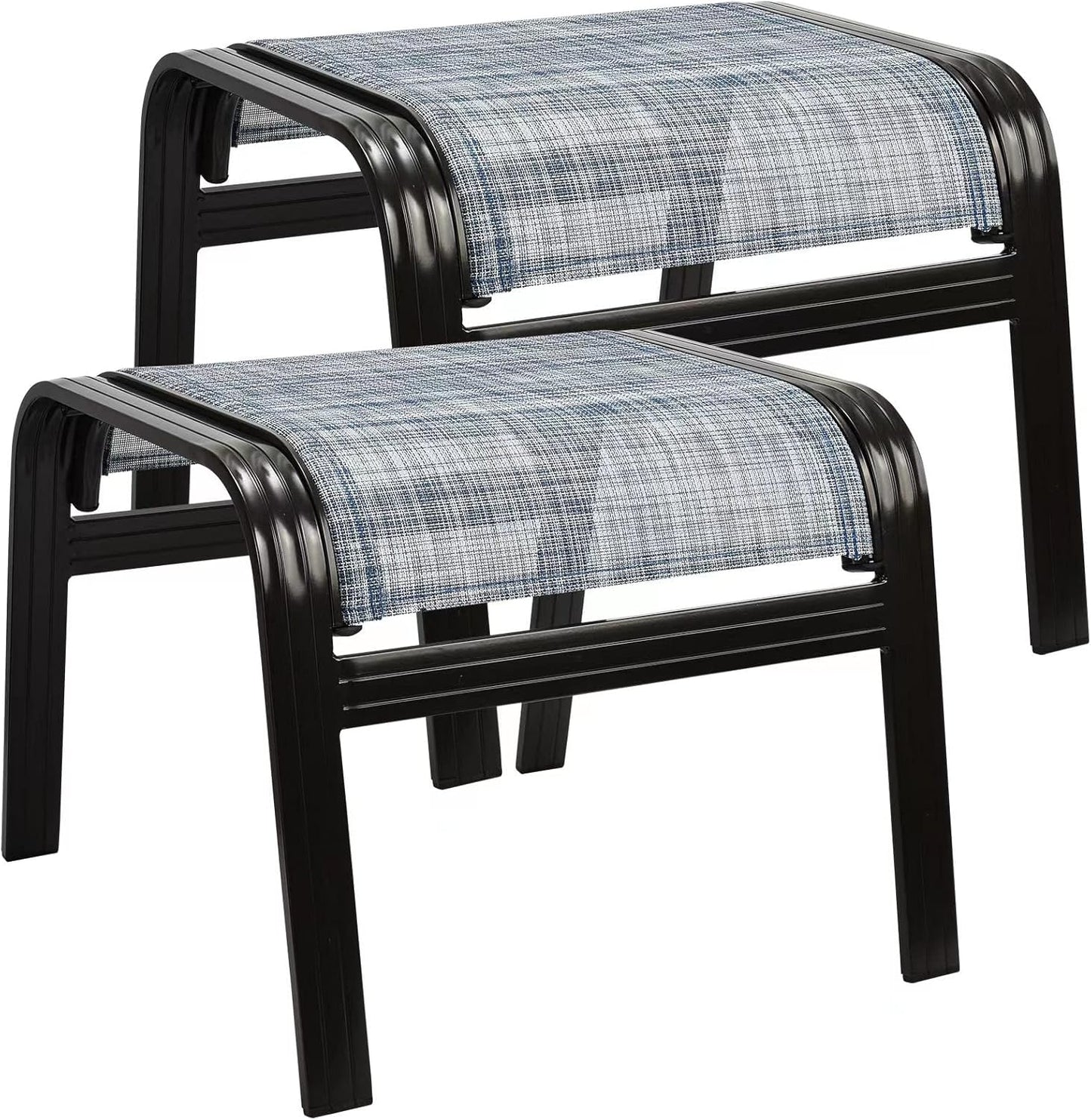 Outdoor Footstools for Patio,Textile Ottomans Metal Dining Footrests Stack Chairs for Lawn,Garden or Porch 2 Set Blue