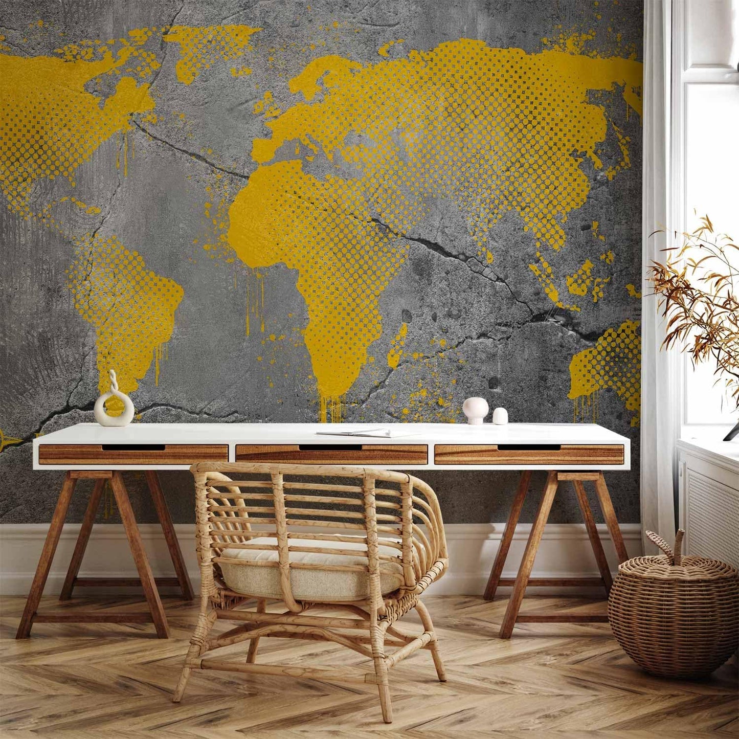 artgeist Wall Mural World Map 138x101 in - XXL Non-Woven Wallpaper Fleece Wall Decor Photo Print Picture Image Design Map of The World k-A-0494-a-a