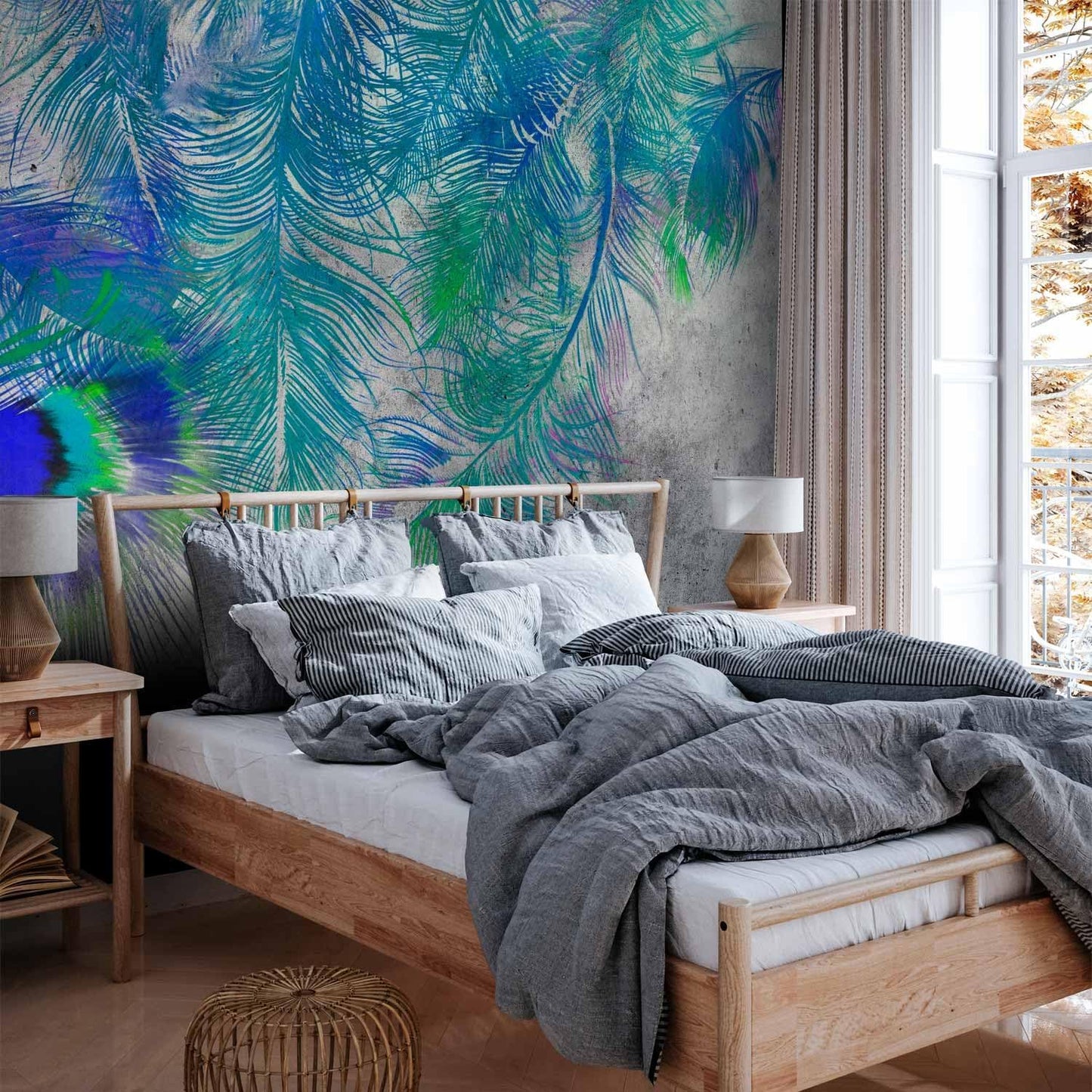 artgeist Wall Mural Cement Feather 118x83 in - XXL Non-Woven Wallpaper Fleece Wall Decor Photo Print Picture Image Design Landscape Colorful Abstract n-A-1488-a-a