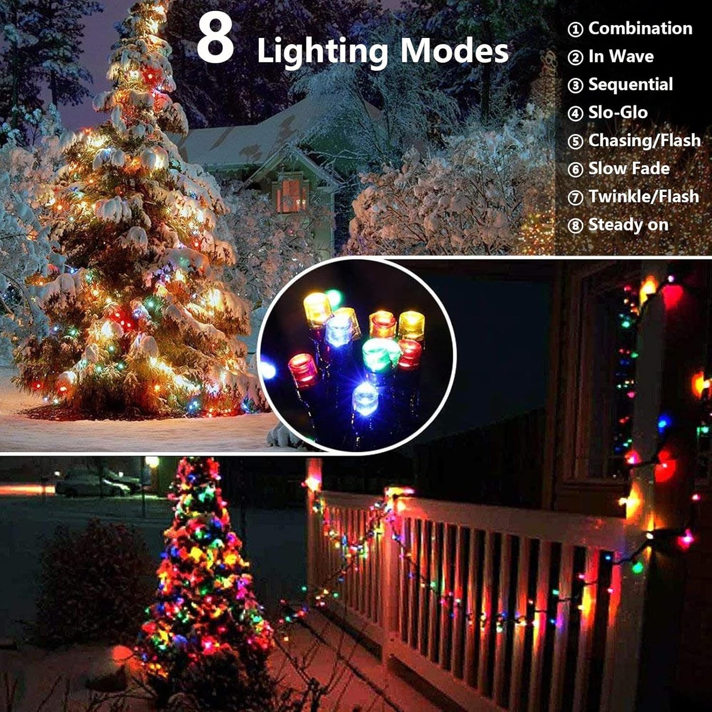 Joomer Solar Christmas Lights Outdoor, 4 Pack Total 156FT 400LED 8 Lighting Modes Solar String Light Waterproof Fairy Tree Lighted for Garden Yard Patio Christmas Decoration (Multicolor)