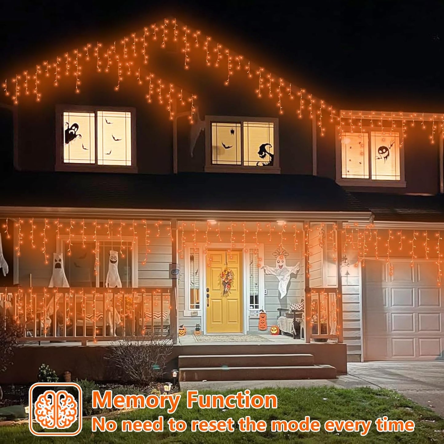YEGUO 66ft 800 LED Orange Halloween Lights, Connetable Icicle Light Outdoor Waterproof, 8 Modes Christmas Lights Indoor Plug in for Thanksgiving House Patio Fall