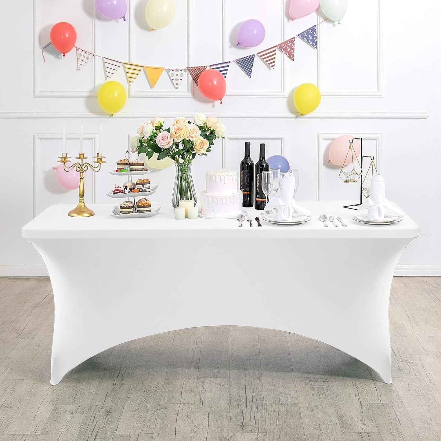 Spandex Table Cover for 4FT or 6ft or 8ft Table Universal Fitted Stretch Tablecloth for Party, Banquet, Wedding and Events-White