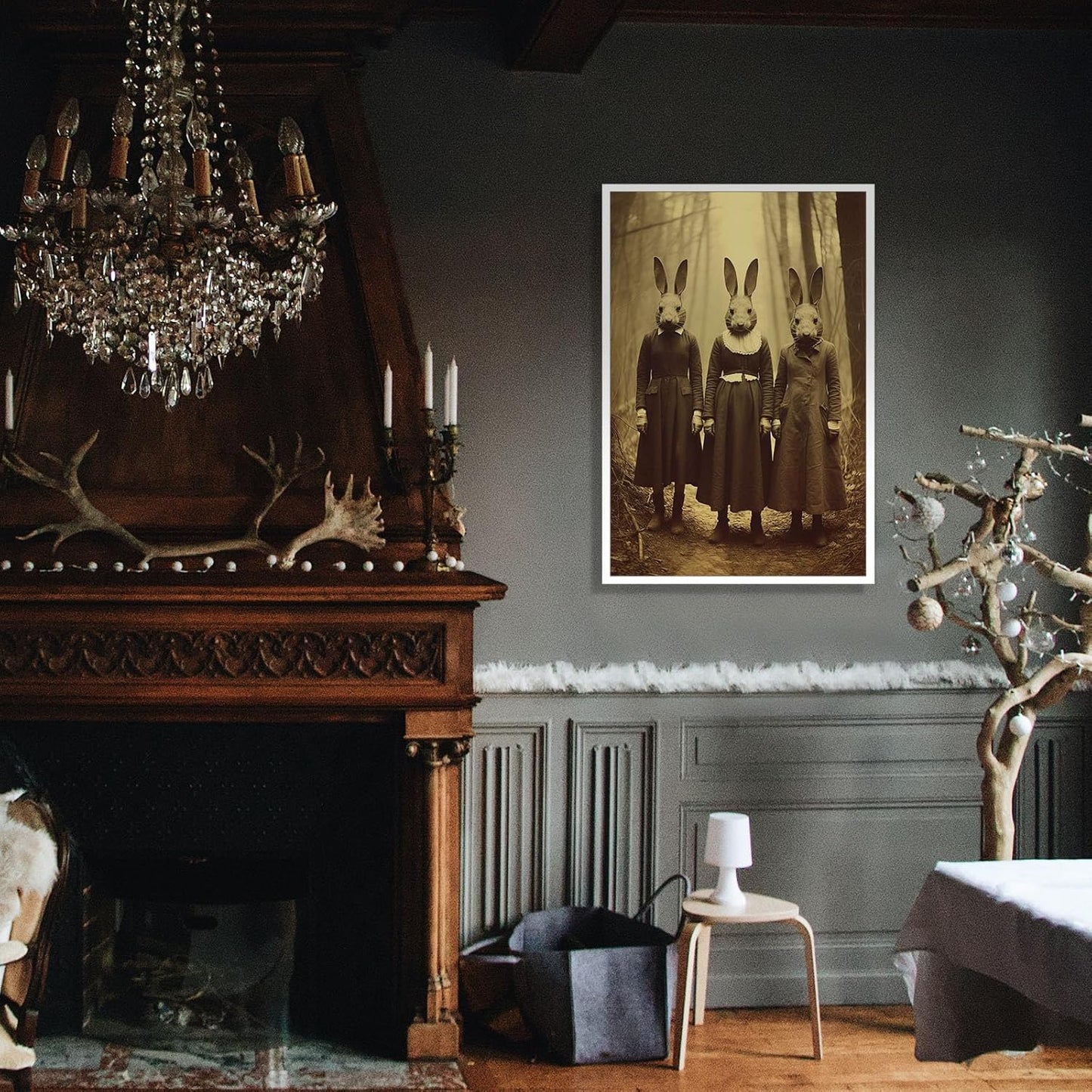 Vintage Halloween Wall Decor Rabbit Cult of the Occult Forest Canvas Wall Art Poster Gothic Dark Academia Decorations Room Creepy Print Spooky Pictures 16X24inch Unframed