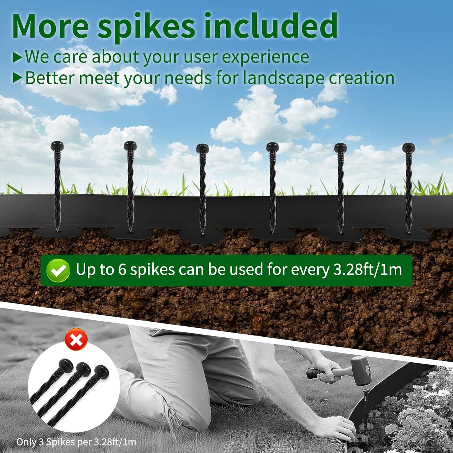 4 in x 100 Ft Garden Landscape Edging, No Dig Garden Edging Border Kit with 184 Pcs Spikes for Flower Bed Lawn Yard Grass Brown
