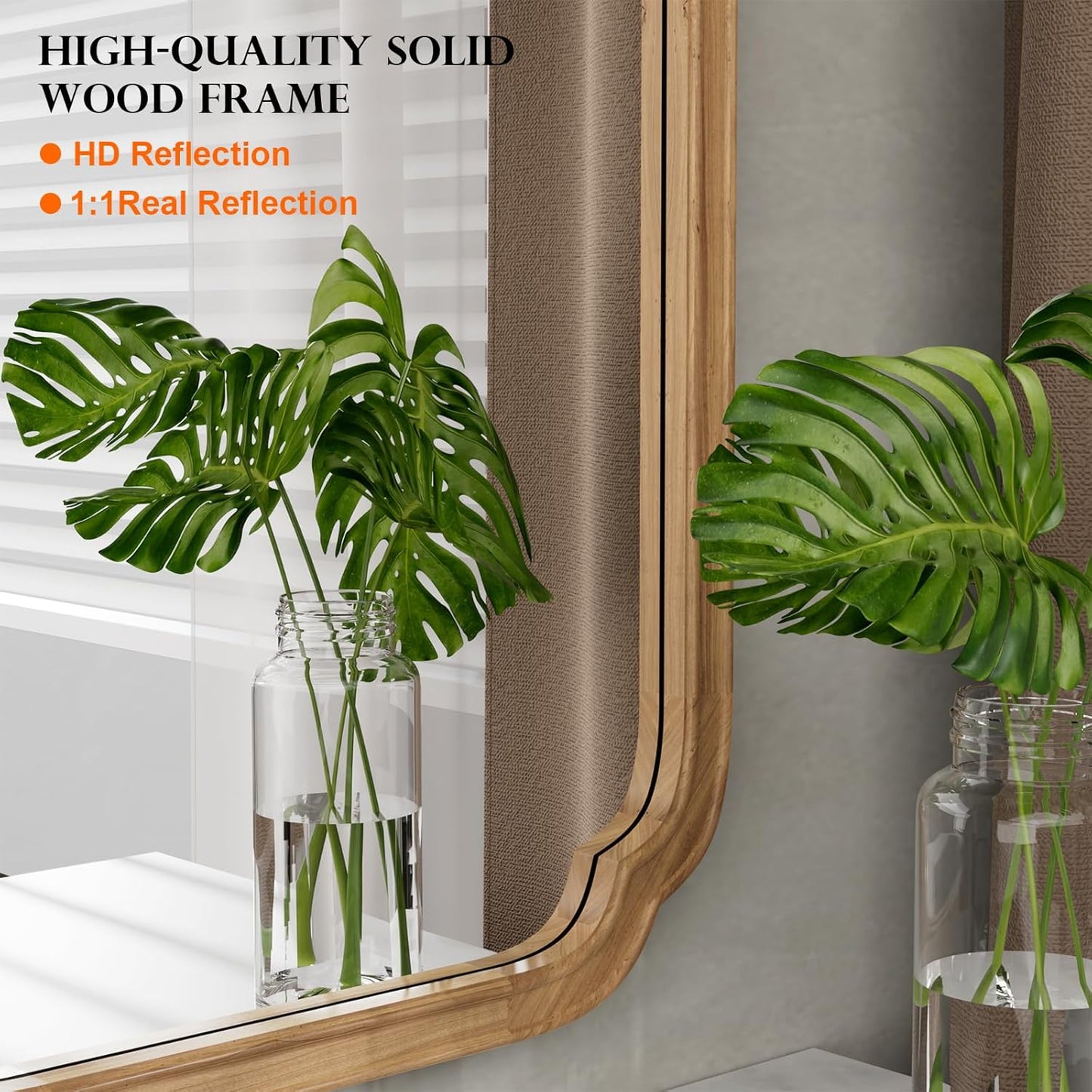 WallBeyond 30" x 40" Rounded Corner Arch Wall Mirror with Wood Frame for Entryway, Living Room or Bedroom Home Decor - Light Woodgrain [30 x 40 inches, Honey-Colored]