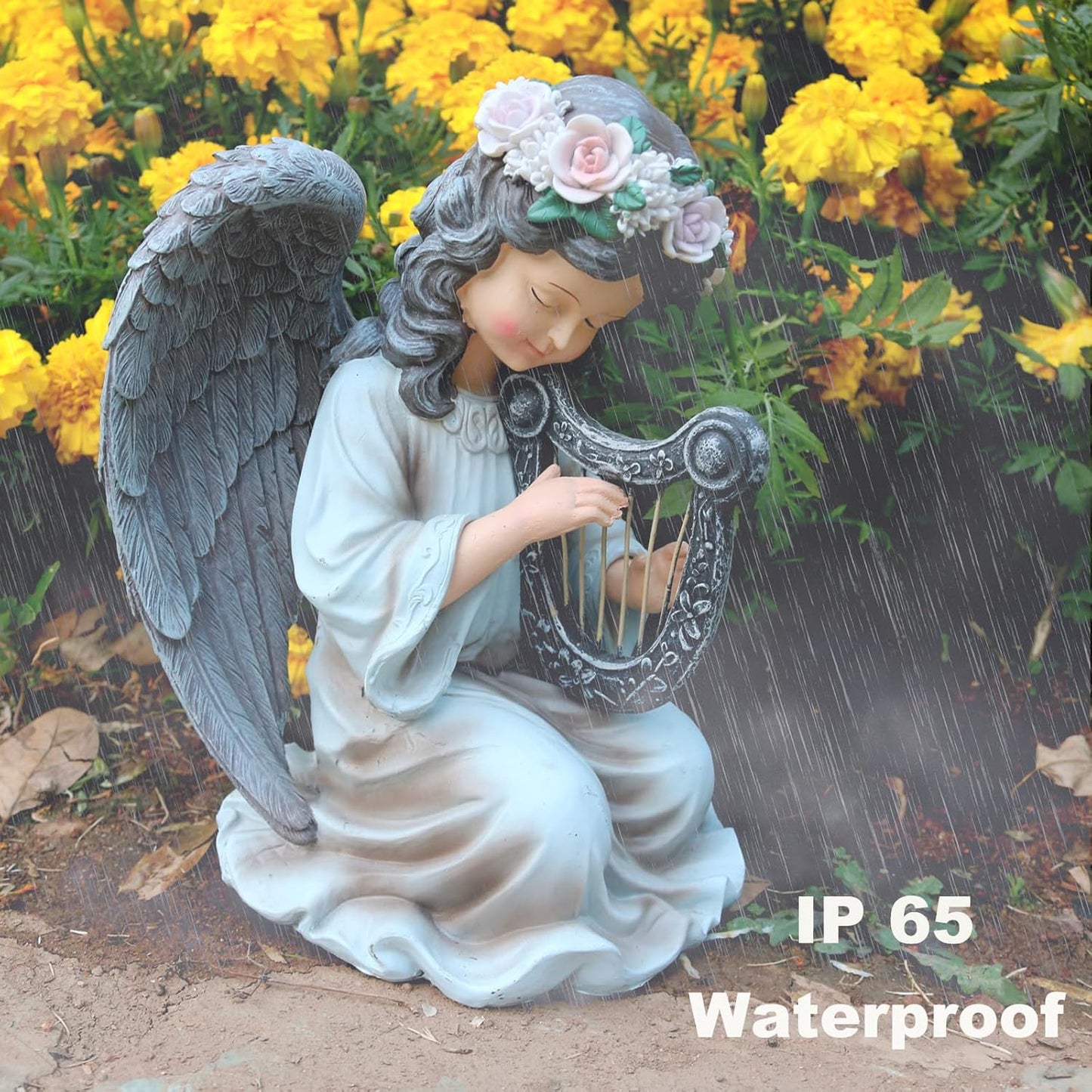 Garden Angel Decor Solar Angels Statues for Garden Waterproof Angel Sculpture Playing The Harp Solar Angels for Yard Patio Gardening Gift