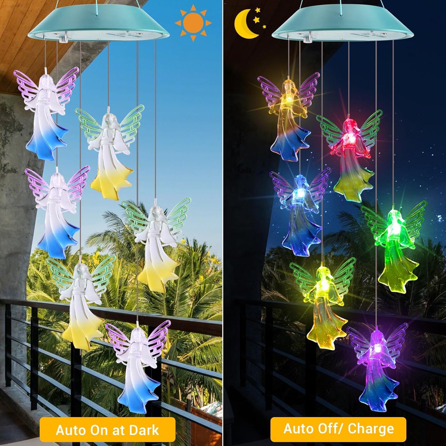 Toodour Solar Wind Chimes, Color Changing Angel Wind Chimes, LED Decorative Mobile, Gifts for Mom Grandma, Waterproof Outdoor Decorative Lights for Garden, Patio, Yard, Window Outdoor Decor