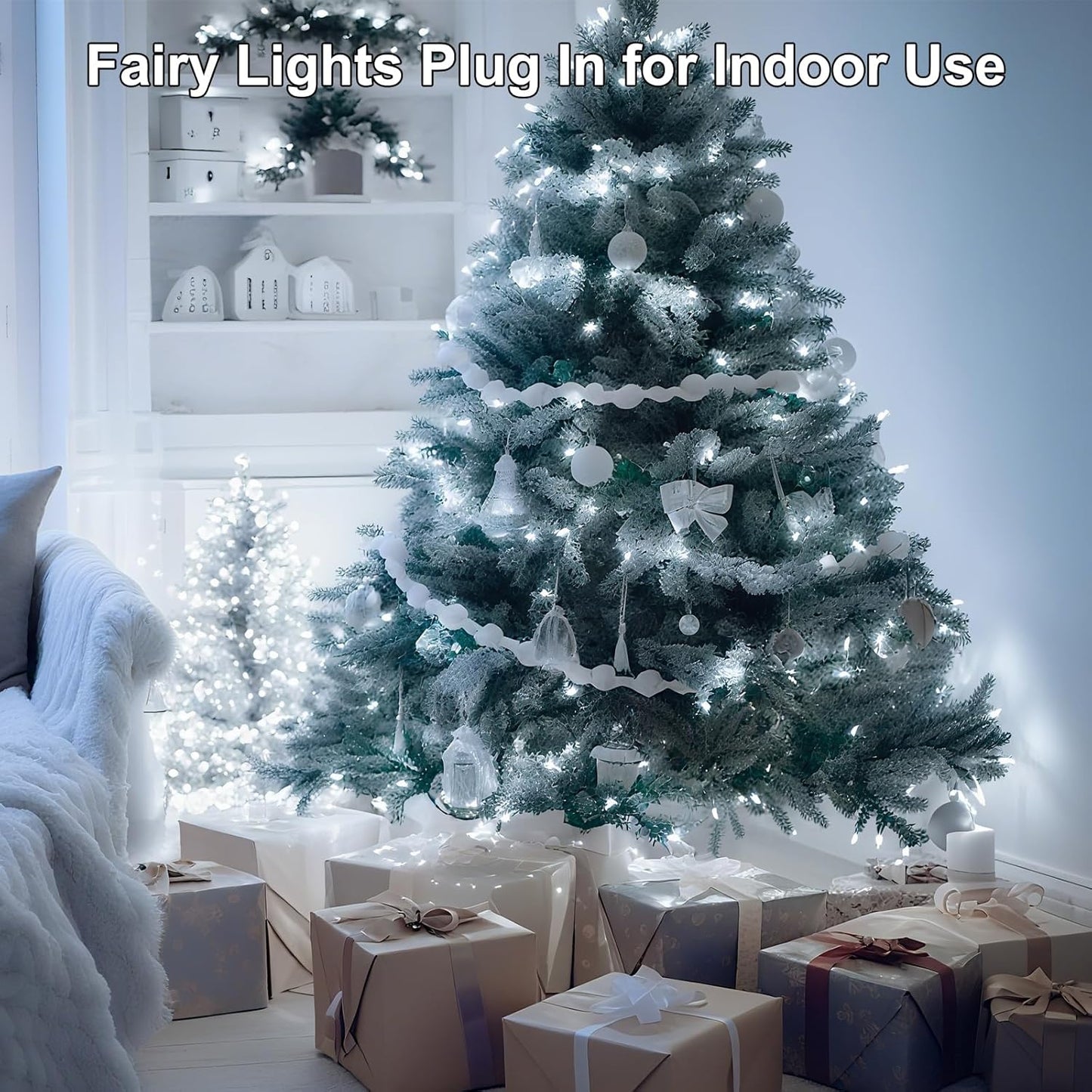 98.5FT 300 LED Christmas Lights Plug in,Cool White Waterproof Fairy Lights with Timer/8 Modes, Christmas Tree Lights Lighting Outdoor Indoor Garden Party Wedding Christmas Tree Decoration