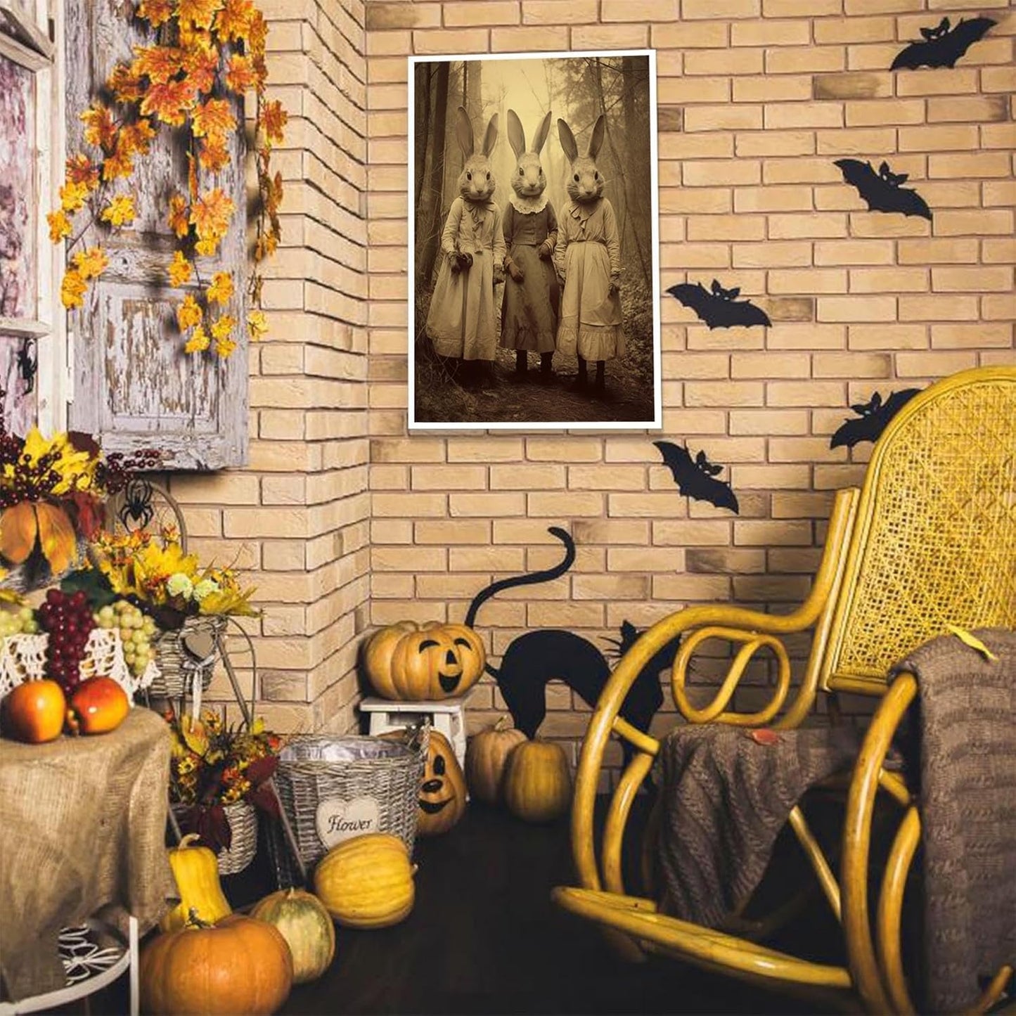 Vintage Horror Spooky Three Rabbits In Occult Forest Spooky Canvas Wall Art Poster Gothic Dark Academia Decorations Room Creepy Print Retro Halloween Wall Decor 12X16inch Unframed