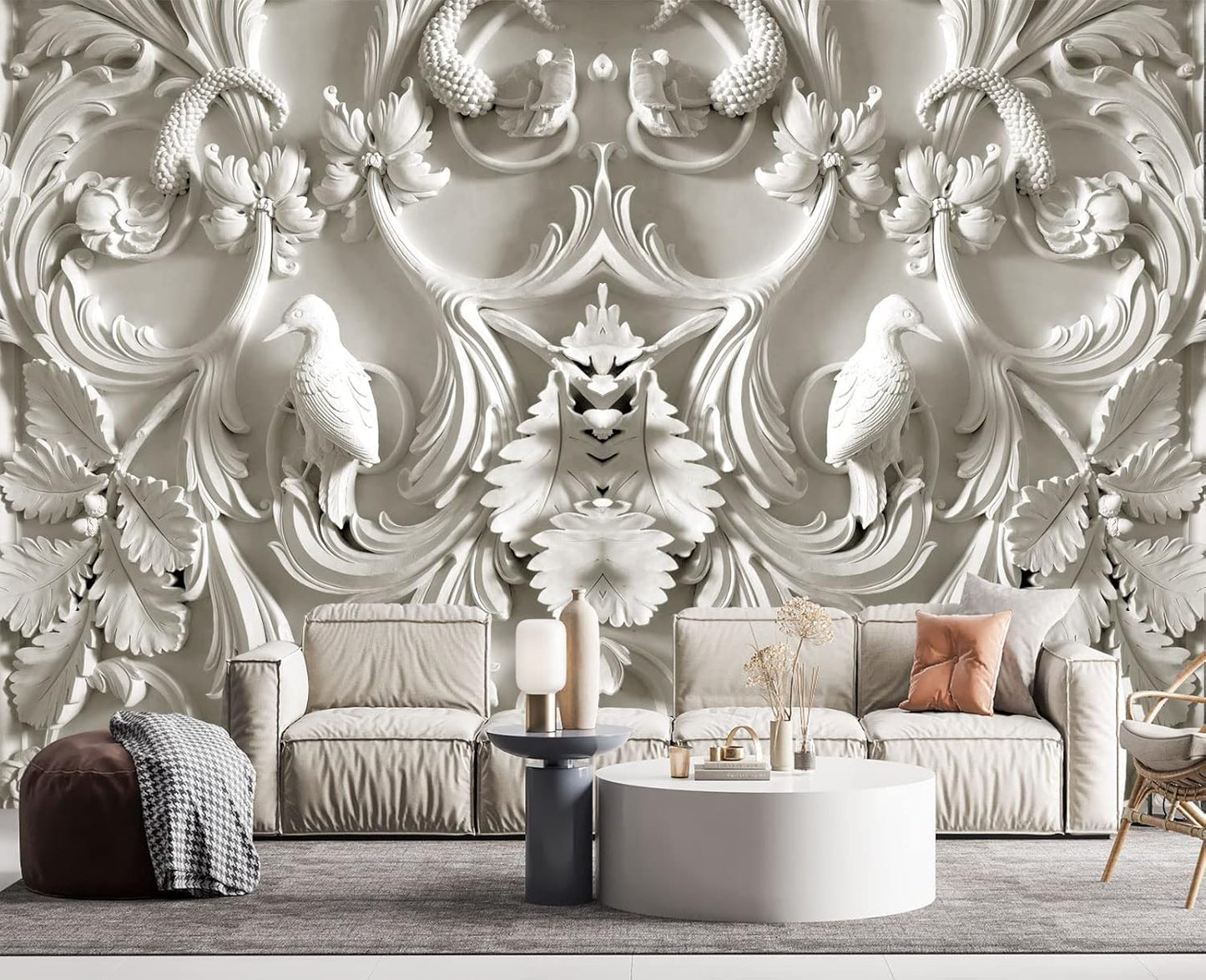 White Gypsum Art Wall Mural Wallpaper for Bedroom 178" x 117"