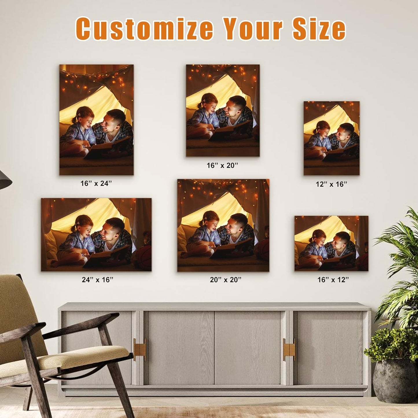 Custom Canvas Prints with Your Photos- Personalized Print Canvas Pictures, Custom Wall Art Gift for Living Room, Bedroom, Wedding Family Baby Pets Framed 24 x 24 inche