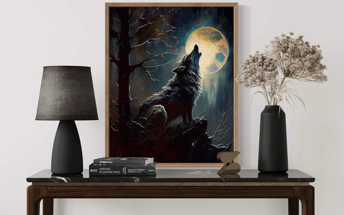 Wolf howling Poster Art Print, Halloween Scary Vintage Wall Art Academia Spooky Painting Decoration for Horror Prints, Gothic Posters Bedroom Decor 89 (Wolf howling, 16 x 20 inches, Wood Frame)