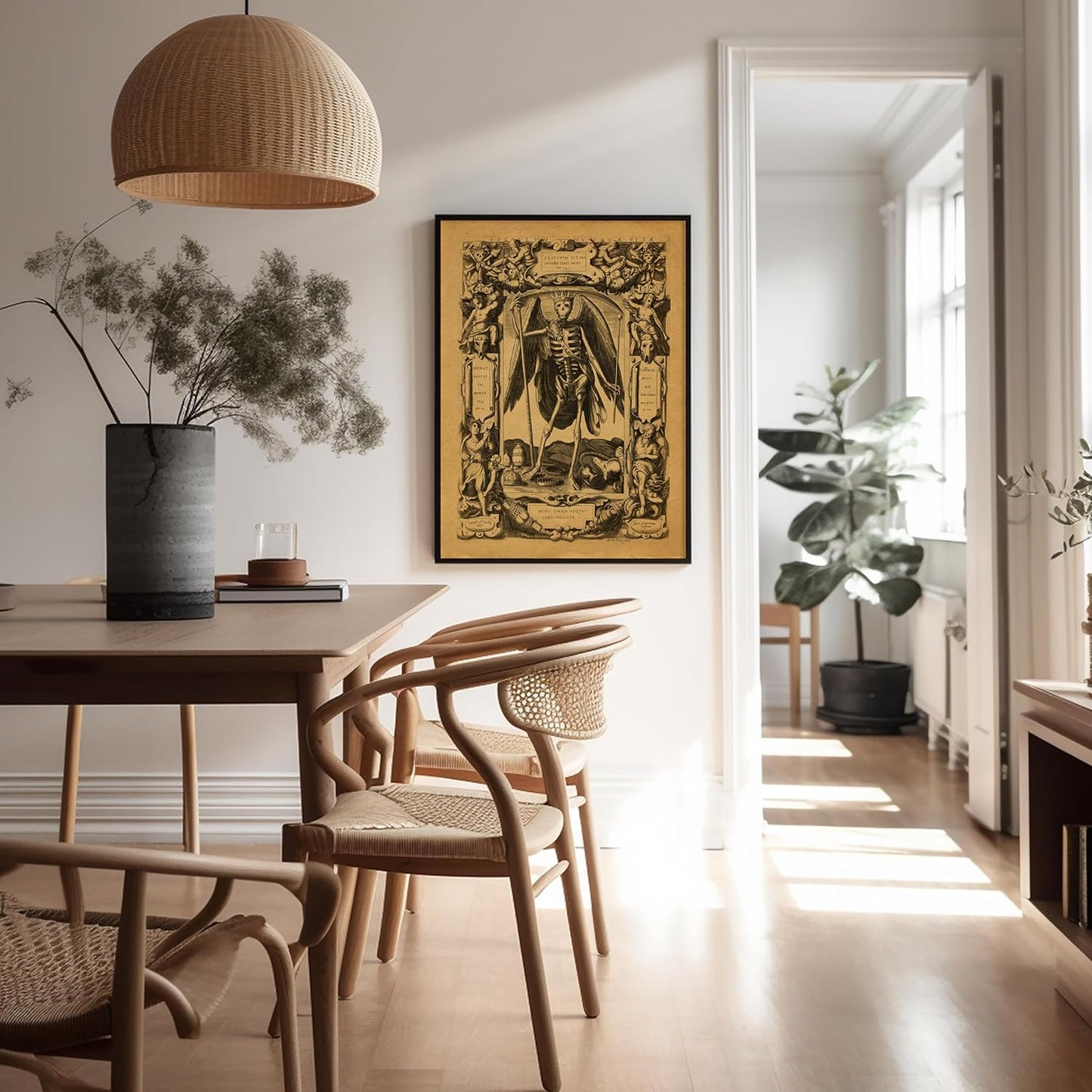 Poster Master Vintage Angel of Death Poster - Grim Reaper Print - Halloween Art - Mirror of Human Life Art - Gift for Men & Women - Gothic Decor for Living Room or Bedroom - 16x20 UNFRAMED Wall Art