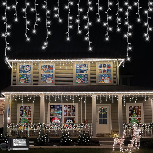 QITONG White Icicle Lights for Outside, 33ft 400 LED Christmas Lights Plug in, Connectable Clear Wire String Lights Indoor with 8 Modes