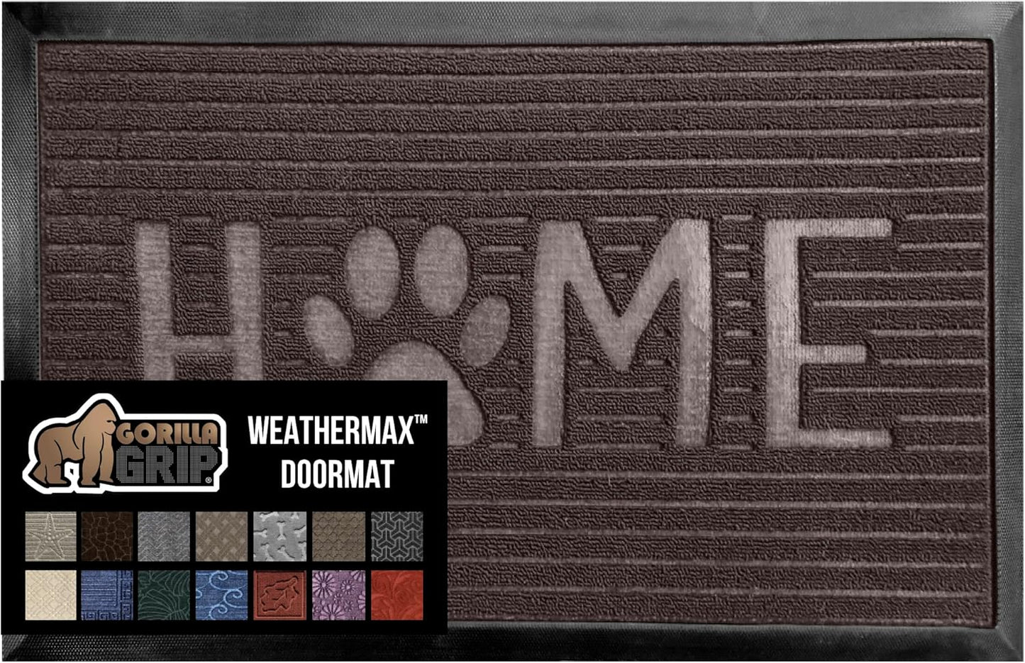 GORILLA GRIP 100% Waterproof All-Season WeatherMax Doormat 35x23, US Designed Natural Rubber, Stain and Fade Resistant, Low Profile Indoor Outdoor Door Mats, Easy Clean Patio Mat, Espresso Home Paw
