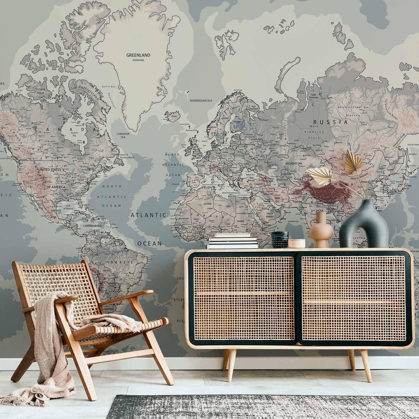 artgeist Wall Mural World Map 193x138 in - XXL Peel and Stick Self-Adhesive Wallpaper Removable Large Sticker Foil Wall Decor Print Picture Image Design Map of The World k-A-0061-a-c