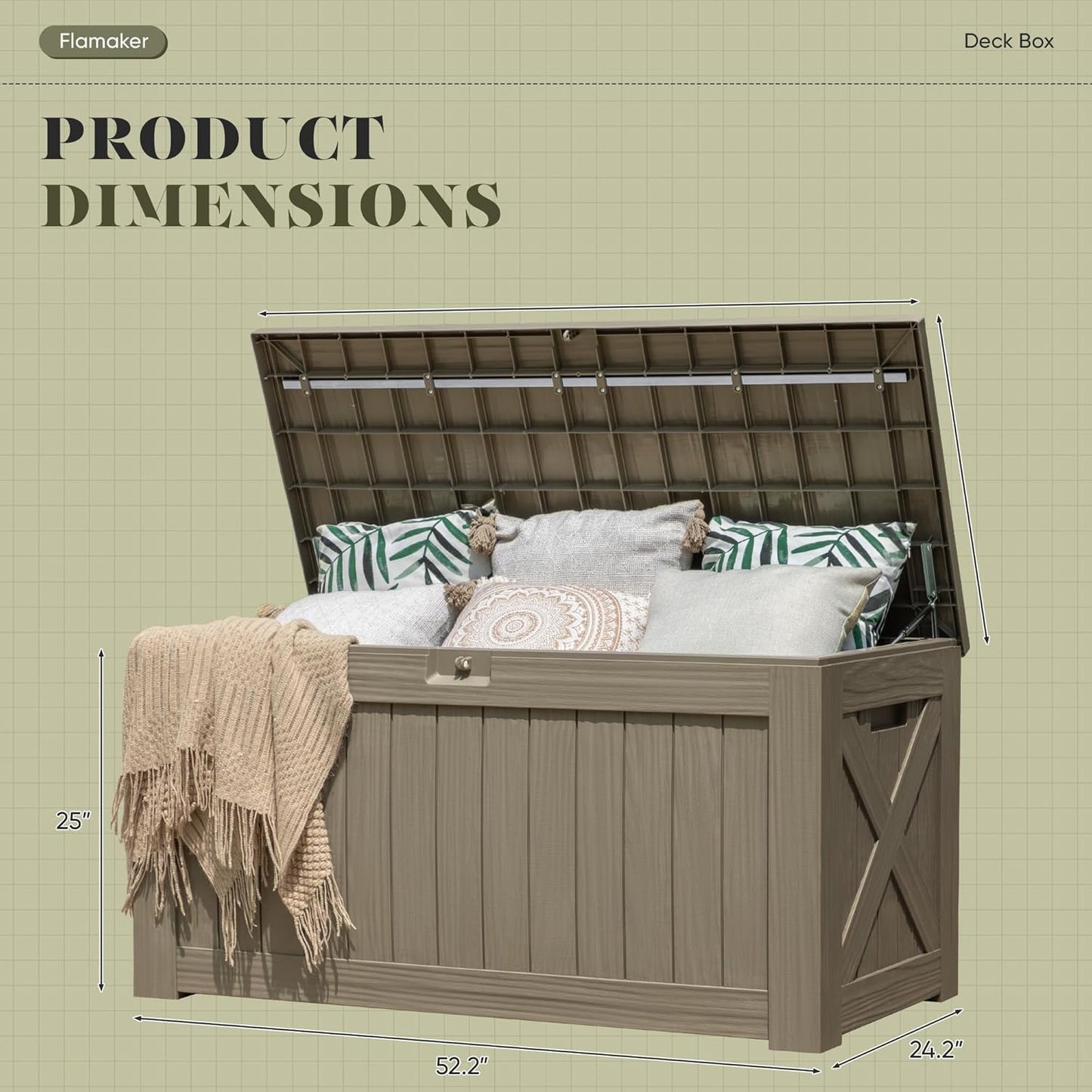 Flamaker Resin Deck Box 120 Gallon Waterproof Large Outdoor Indoor Storage Box Imitation Wood Resin for Patio Furniture Garden Tools and Pool (Brown)