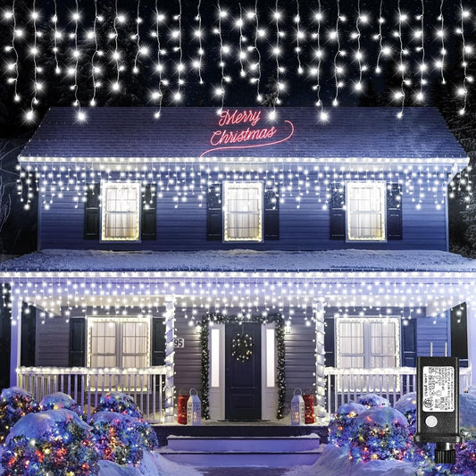 Icicle Lights for Outside, 16.5FT 200 LED Icicle Christmas Lights Outdoor with 8 Modes Waterproof, Connectable Twinkle String Light for Bedroom House Party Wedding Holiday Decorations, White