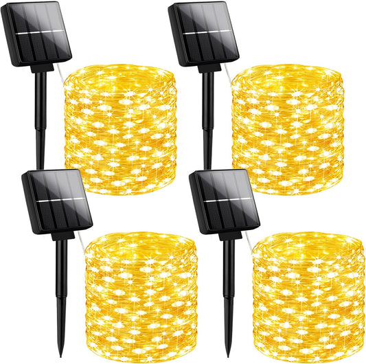 Brightever Solar Fairy Lights for Outside Waterproof, 4-Pack Total 160FT 400 LED Solar Powered Outdoor String Light with 8 Lighting Modes, Palm Tree Lights for DIY, Garden, Party (Warm White)