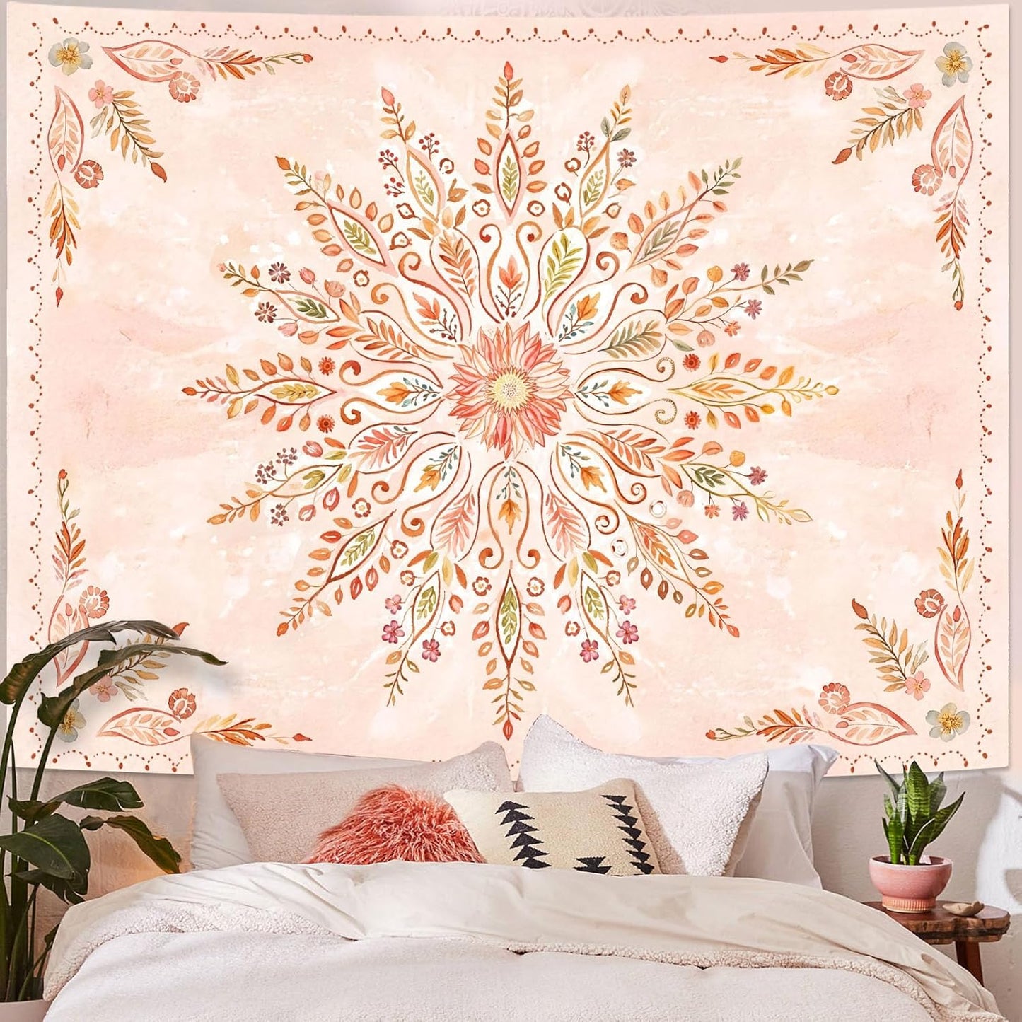 Lunerfex Floral Mandala Tapestry Boho Tapestry for Bedroom Orange Tapestries Wall Hanging Living Room Wall Art and Home Decor 60x80