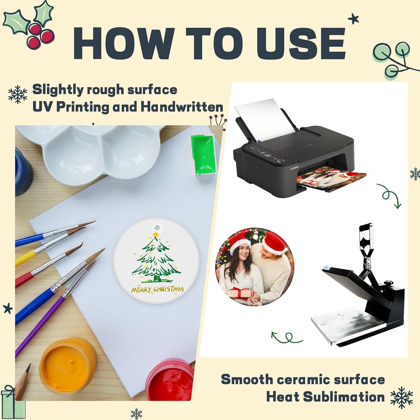 Joyclub 12 PCS 3'' Sublimation Ornament Blanks Ceramic Sublimation Christmas Ornaments Bulk Round White Ornaments for Personalized Xmas Tree Ornament Home Decor Heat Transfer DIY Crafts