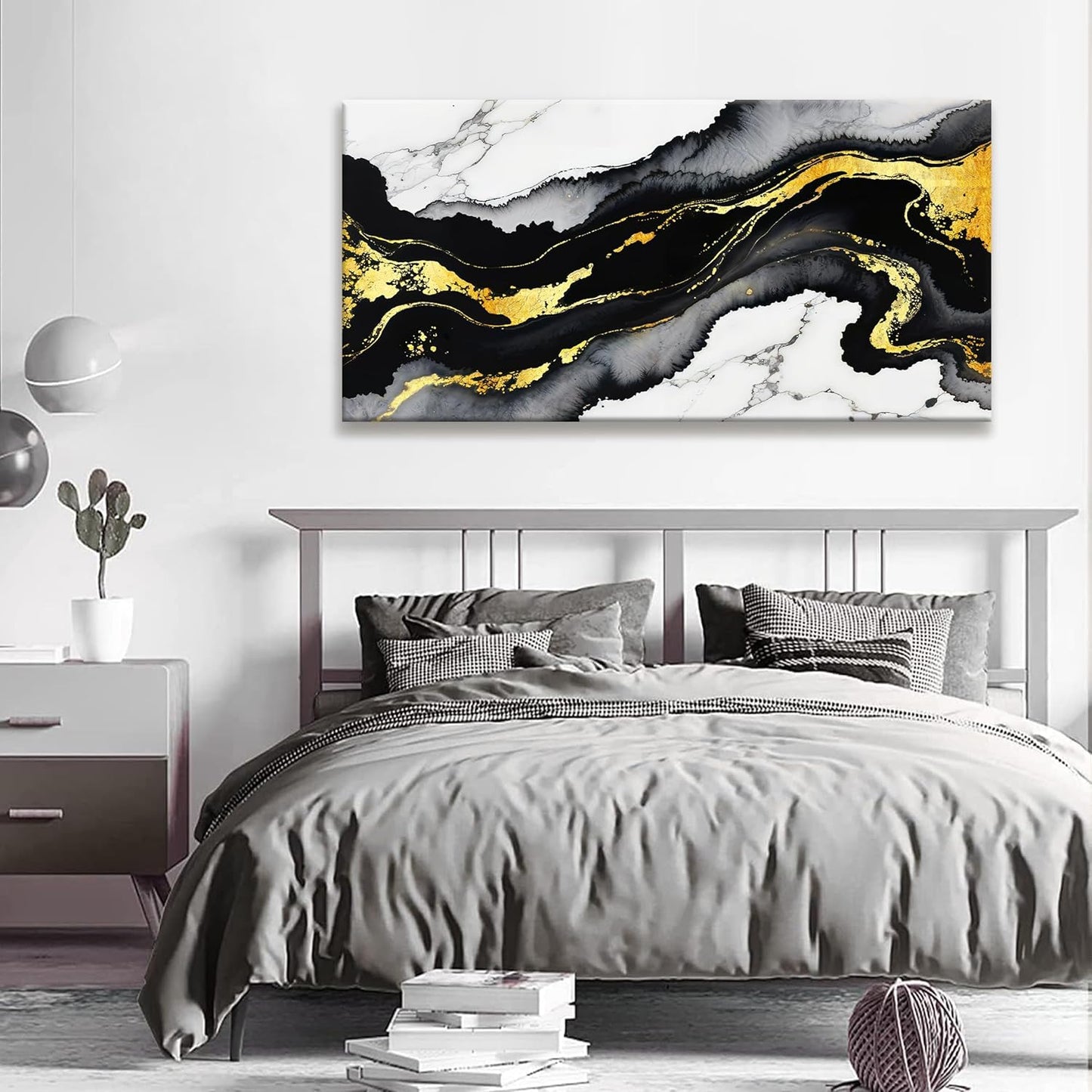 TAIJXAGSG Abstract Black And Gold Wall Art For Living Room Artwork Canvas Art Wall Decor Marble Texture Modern Canvas Prints Pictures Abstract Wall Decor For Home Hotel Decoration 24x48 Inch