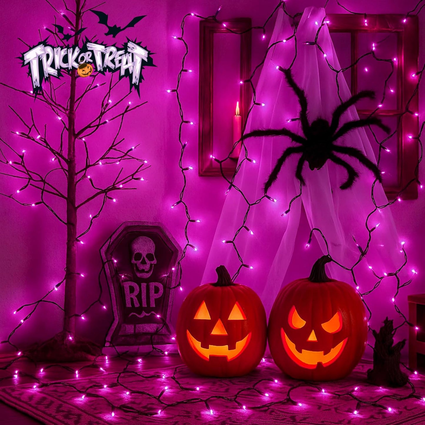 YOUNGAR Purple Halloween Lights, Clear Halloween Light Outdoor,13FT 50 UL Approved String Light with Black Wire,Incandescent Mini Waterproof Plug in for Indoor Tree Patio Garden Christmas Xmas Decor