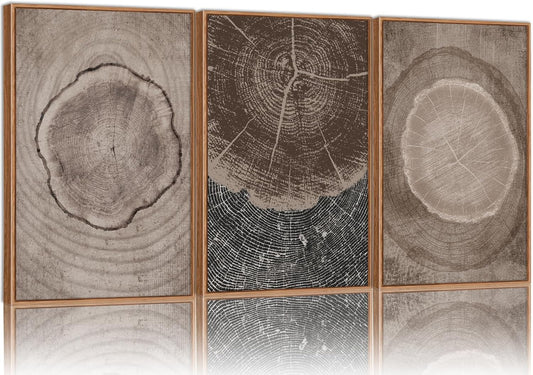 SIGNINART Beige Tree Ring Framed Canvas Wall Art Set, Abstract Black and White Rustic Wood Wall Decor, Neutral Wood Stump Artwork, Modern Art Prints for Bedroom Living Room Office 16"x24"x3