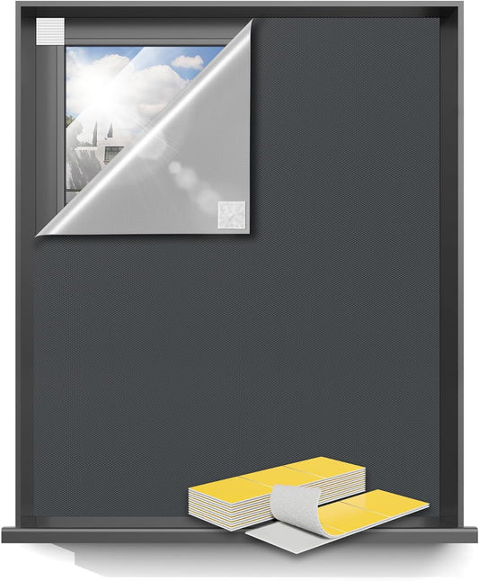 Sumobaby Blackout Curtains for Bedroom Portable 114"x57",Black Out Window Cover with Heat-Resistant Hook&Loop Tapes,100% Blackout Shades,Blinds for Windows Easy to Cut Fit for Baby Room&TV Room(Gray)