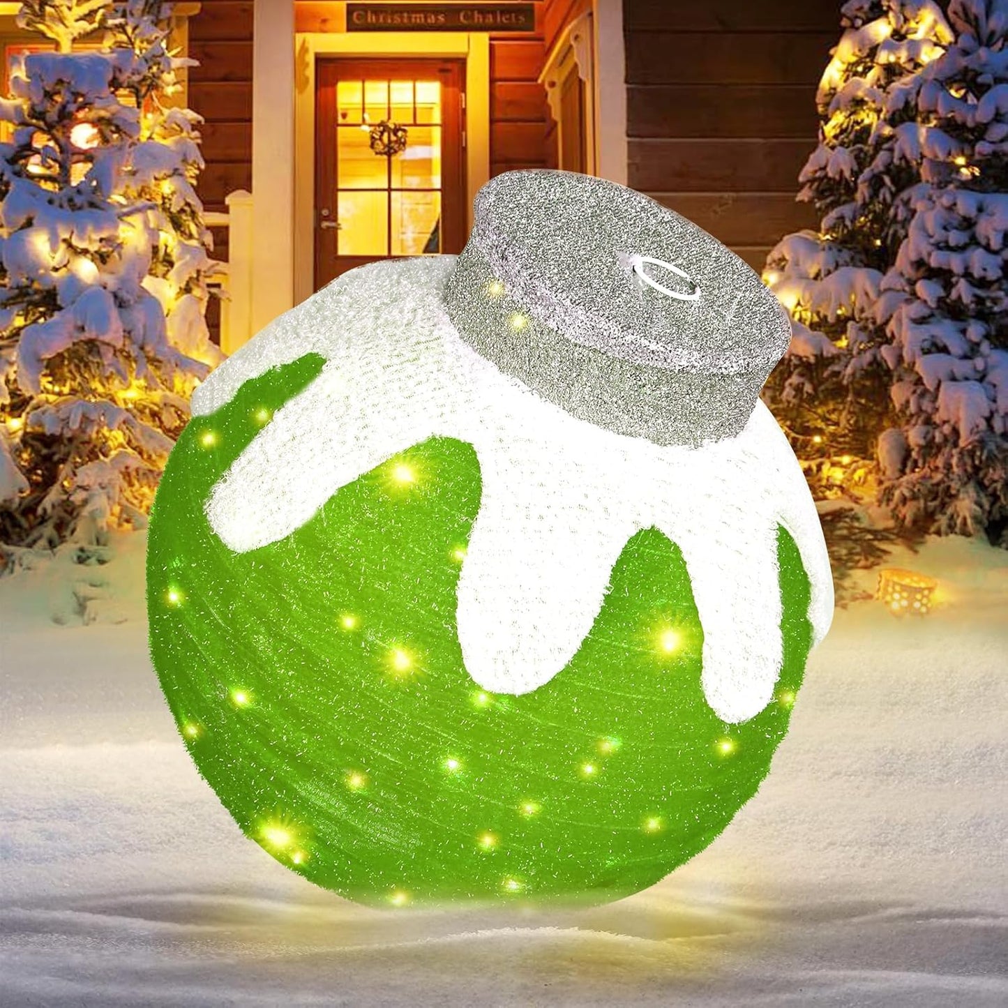 BRIGHTDECK Outdoor Christmas Ball Decoration, 80 LED Lights, 8 Light Modes, Pop-Up Collapsible Holiday Ornament (Green)