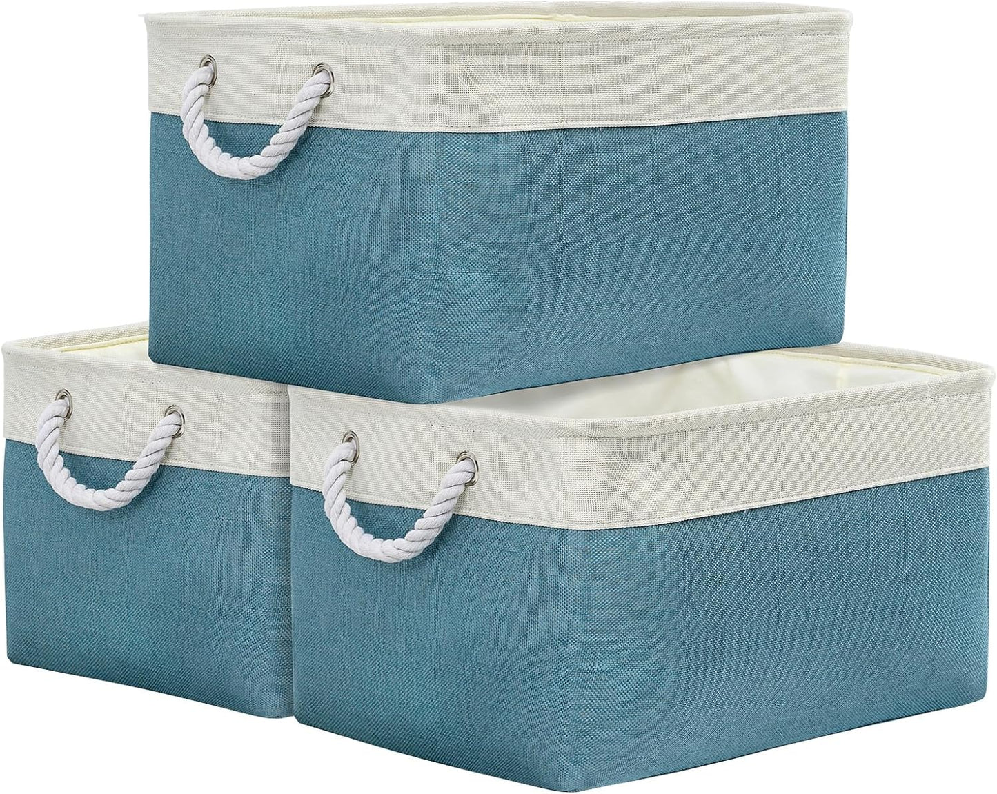 TheWarmHome Storage Baskets for Organizing - Extra Large 3 Pack 17x14x10 inch Storage Bins for Shelves Closet Nursery Bathroom Bedroom Baby Clothes Dog Toy Home Organization (White & Green)