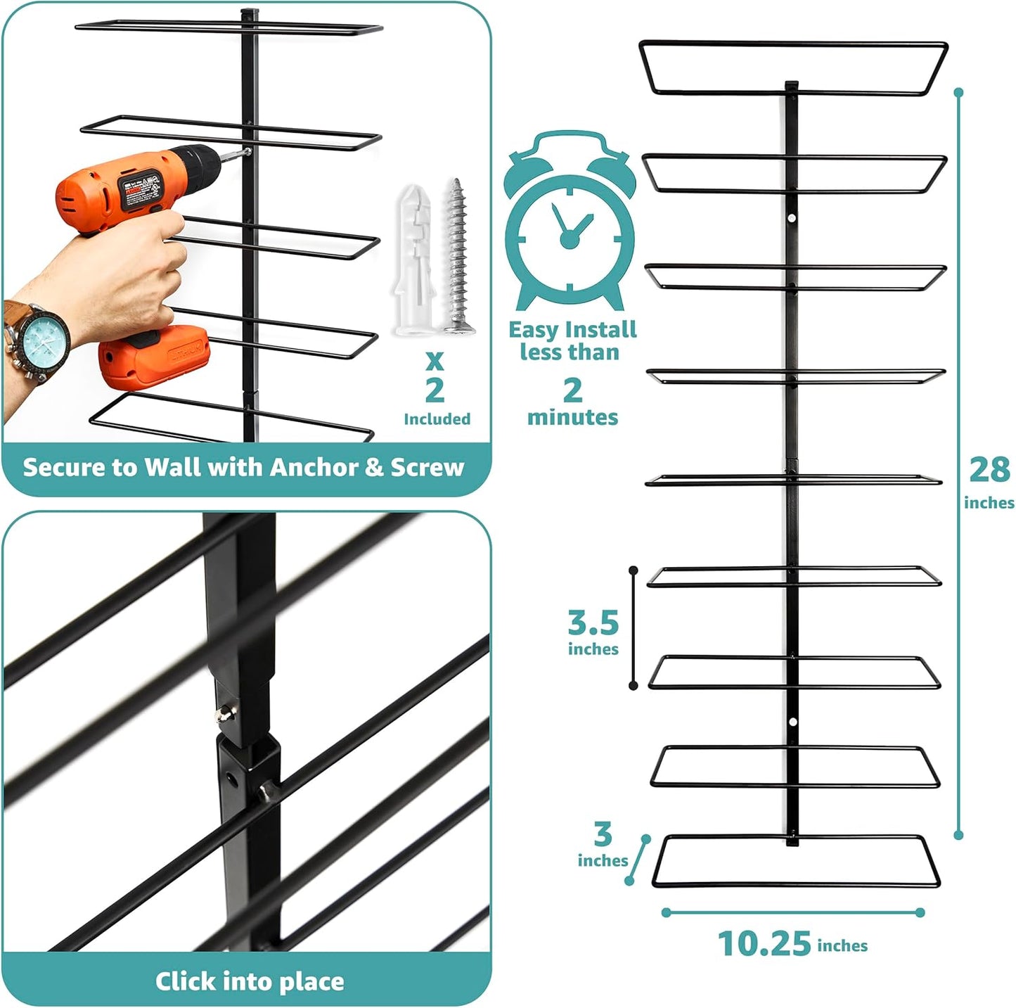 Sorbus Wall Mount Wine Rack + Under Cabinet Wine Glass Holder Set - Wine Rack Wall Mounted for Wine Bottles, Champagne, and Wine Glasses - Complete Your Home Bar & Wine Kitchen Storage, 1 Pack