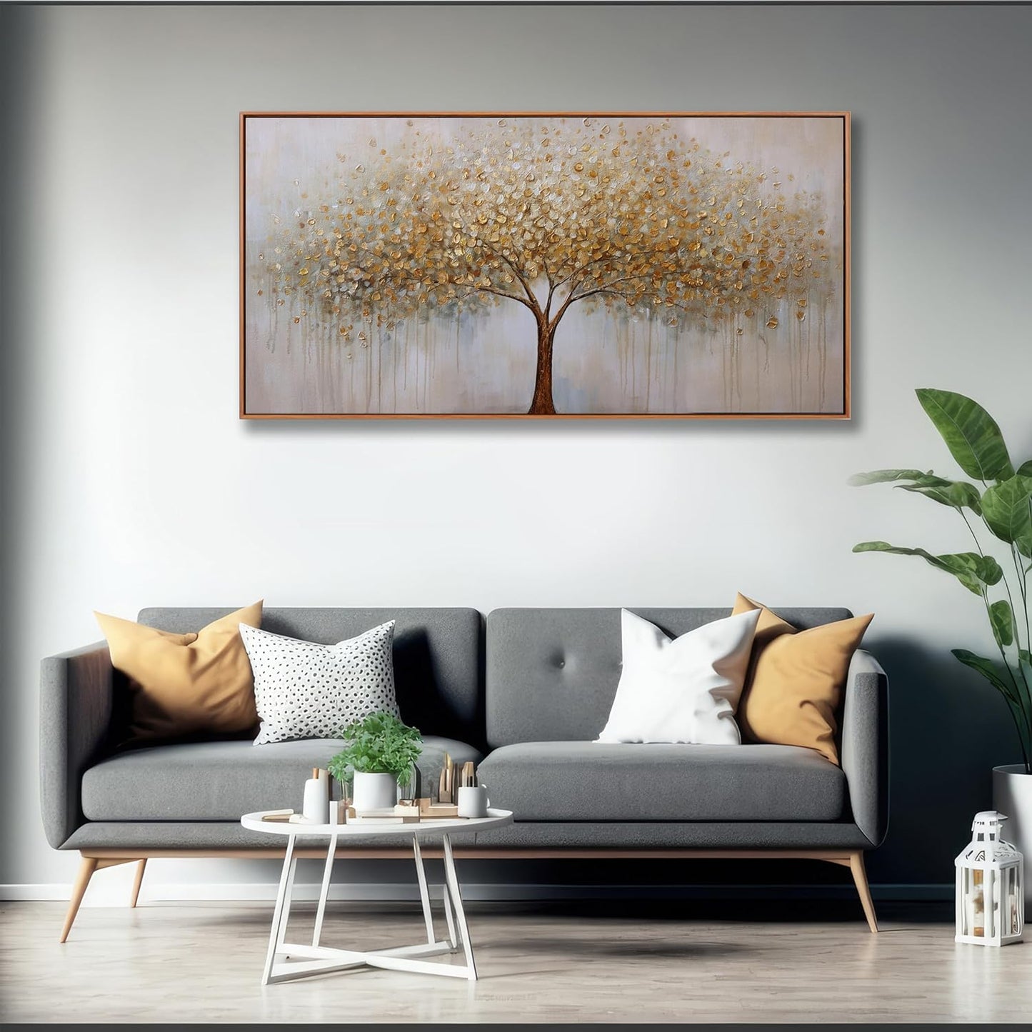 Wall Art Abstract Gold Tree of Life Framed Modern Artwork Canvas Painting Textured Tree Pictures Wall Decor for Living Room Bedroom Dining Room Home Office Decor 24"x48" with Framed