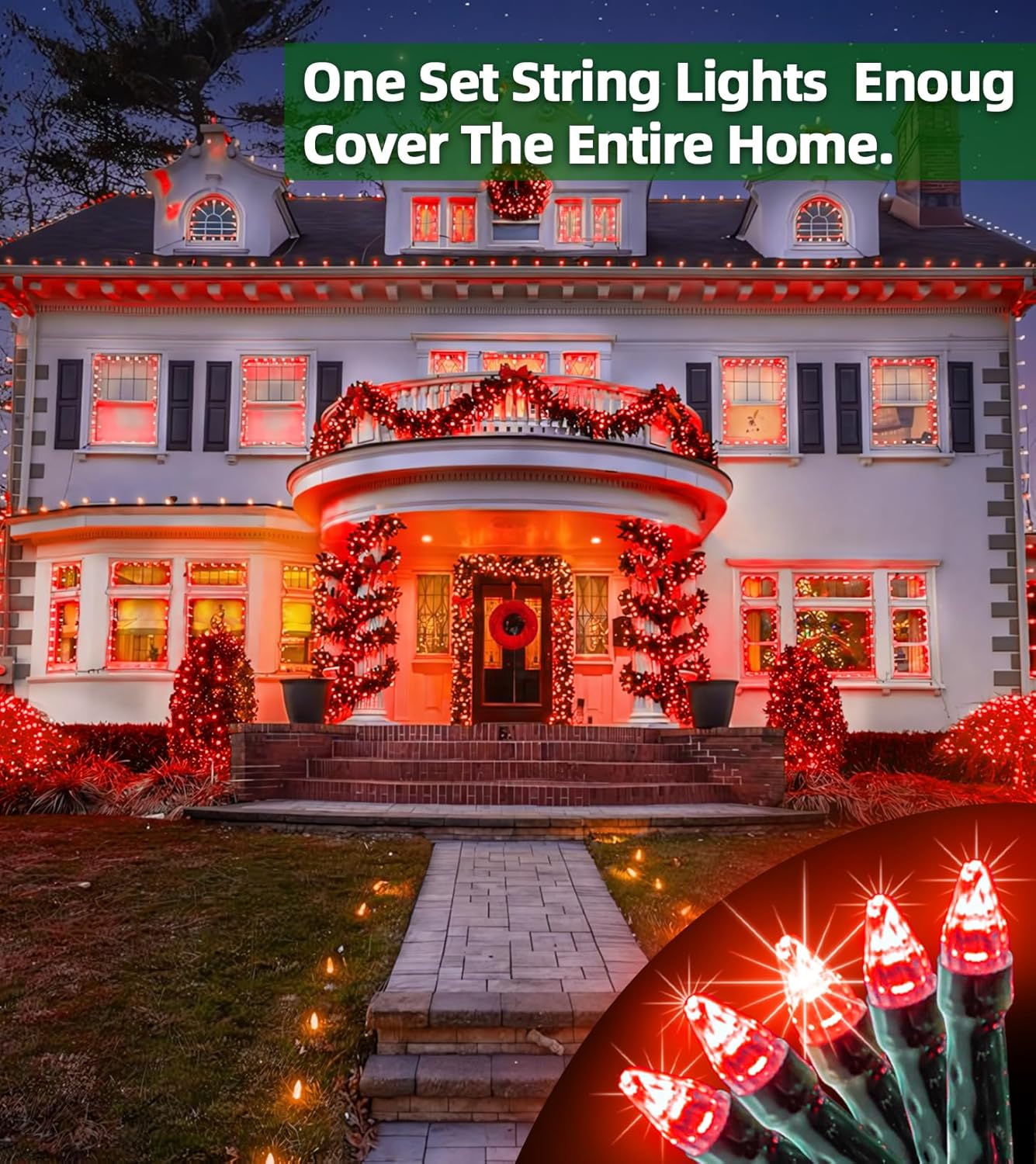 750 LED Outdoor Christmas Lights Decorations, 246ft Green Wire LED Christmas String Lights with Timer Memory, Twinkle Lighs for Indoor Outdoor Xmas Party Christmas Tree Wedding Garden Patio Red